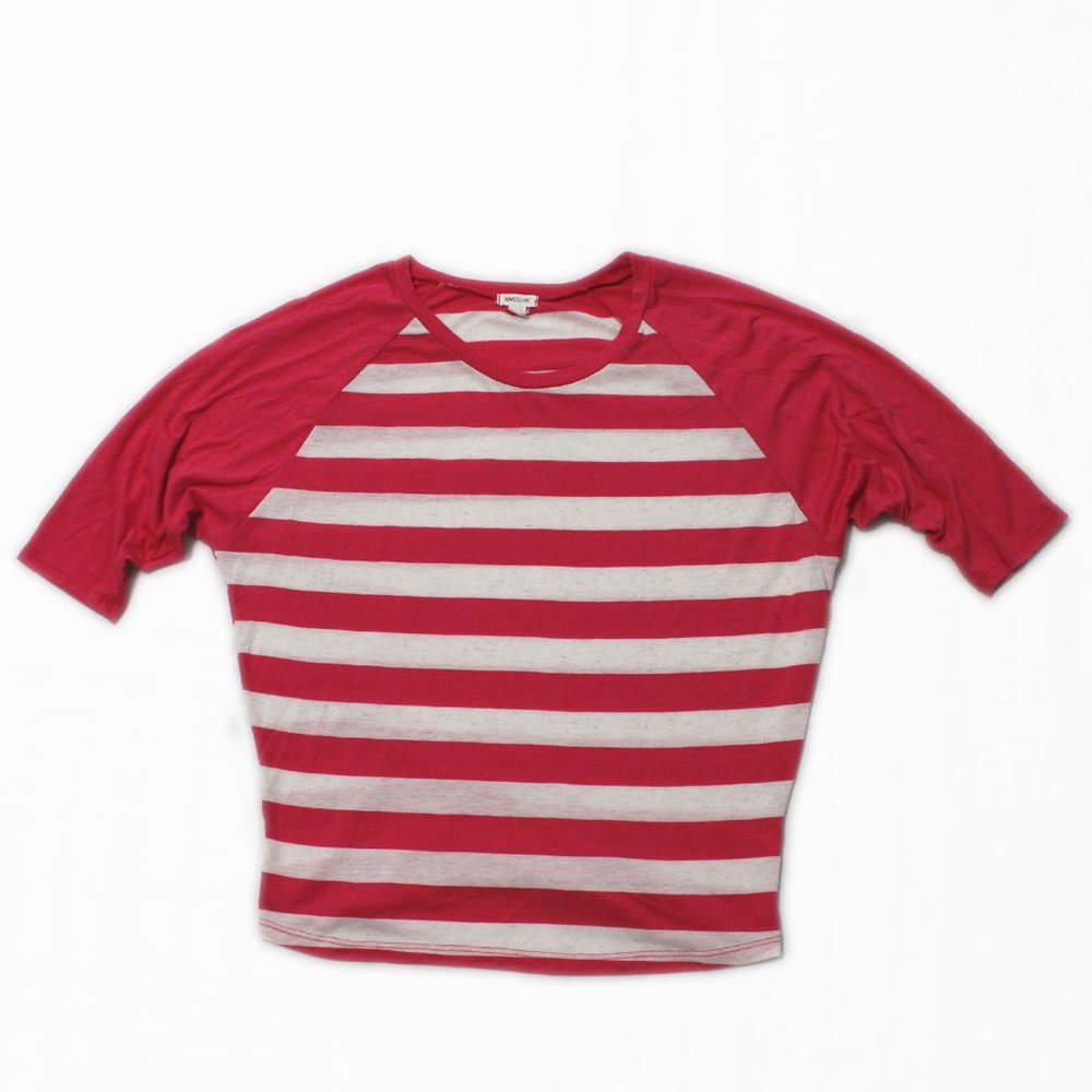 Large Hot Pink & White Striped Baseball Tee
